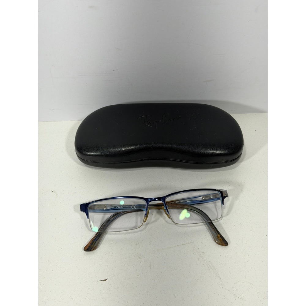 Ray-Ban RB 6196 2653 Blue Tortoise Semi-Rimless Rectangular Eyeglasses 52-17-145